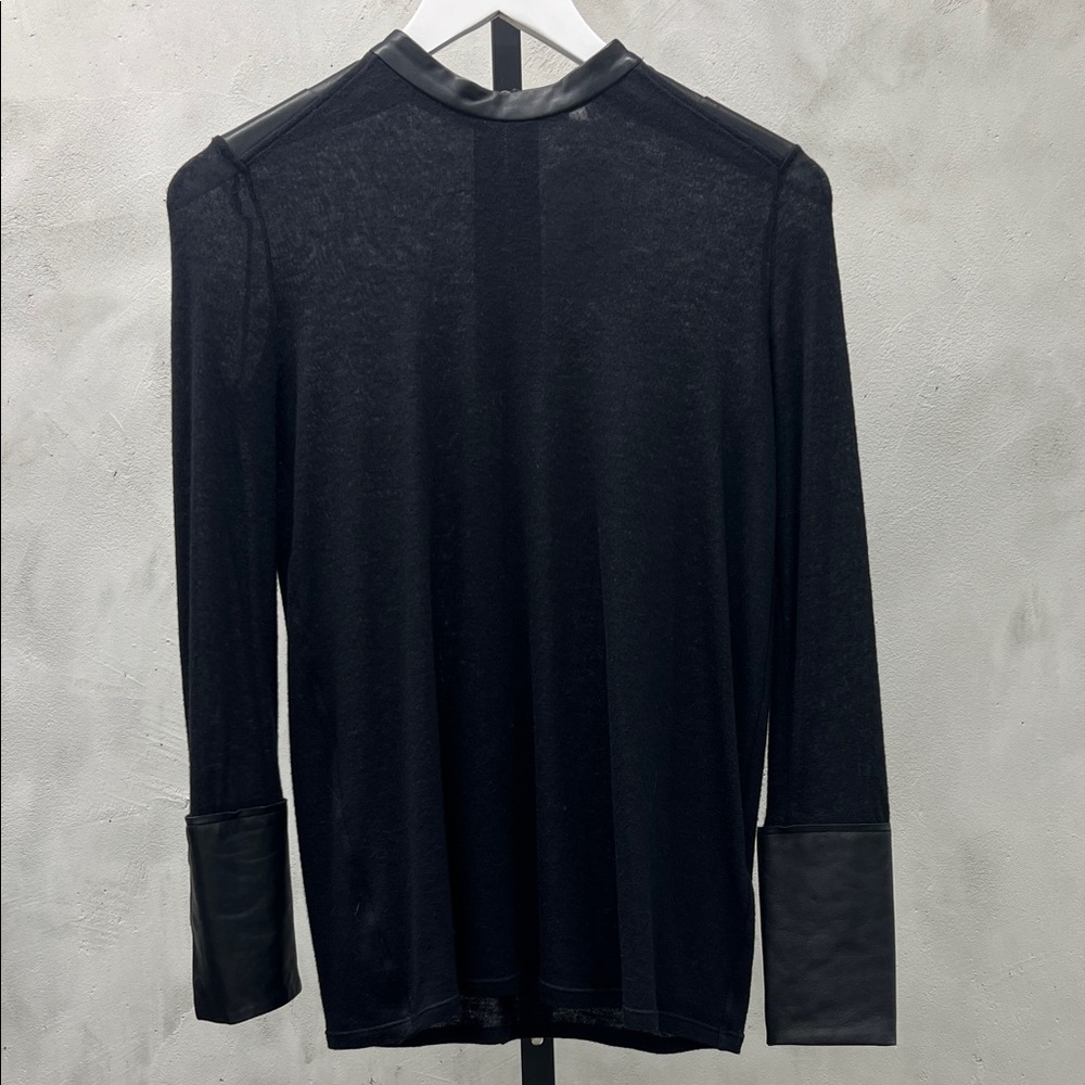 Helmut Lang Long Sleeve Leather Trim Shirt